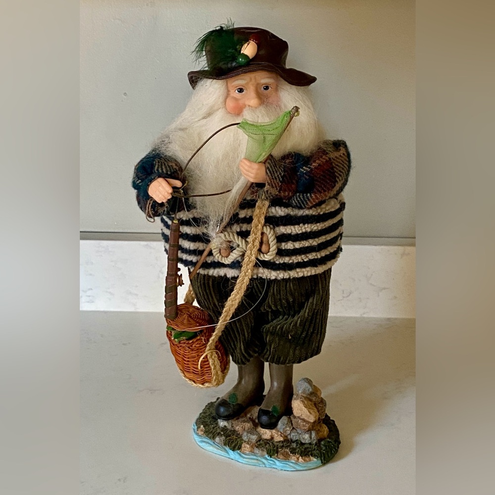 17” Fly Fishing Fisherman Santa Claus Collectible Figure Doll Christmas Decor